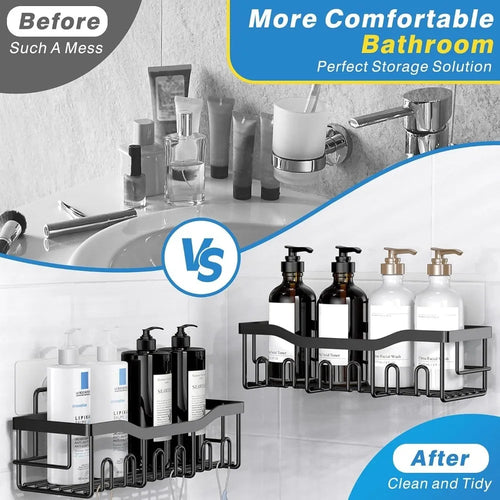4 Pack Adhesive Shower Caddy Rustproof Stainless Steel Large Capacity No Drilling Organizer Shelves for Bathroom Storage